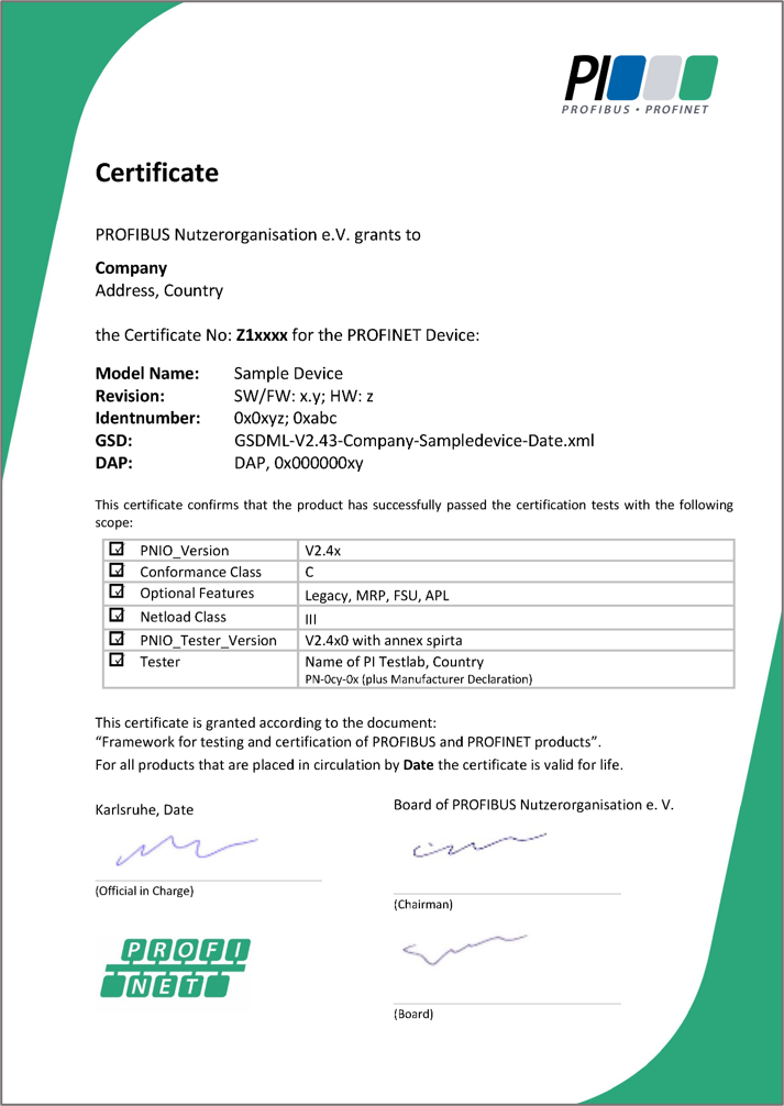PROFINET Certificate Example